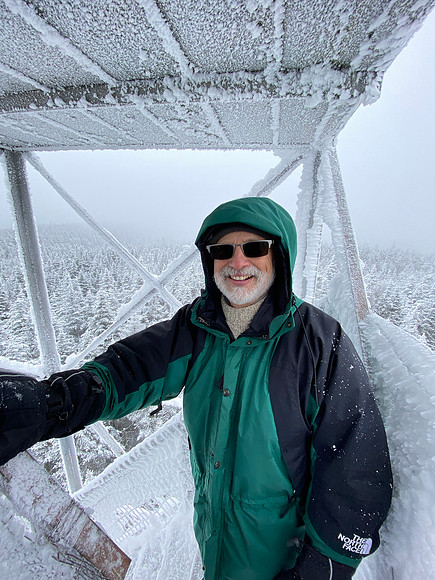 My Buddy taking in the View from Fire Tower on Balsam Lake Mt, 2020-12-20