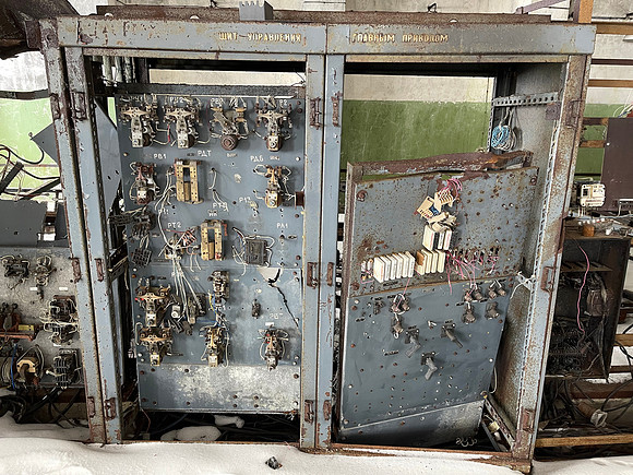 Old electrical panel with Cyrillic writing